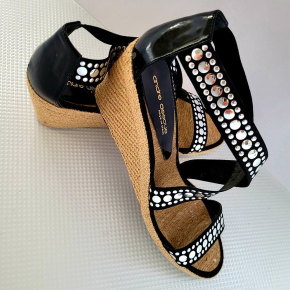Andre Assous Shoes - Andre Assous Women's Wedges  Espadrilles Black & Silver Stud Lightweight Size 11